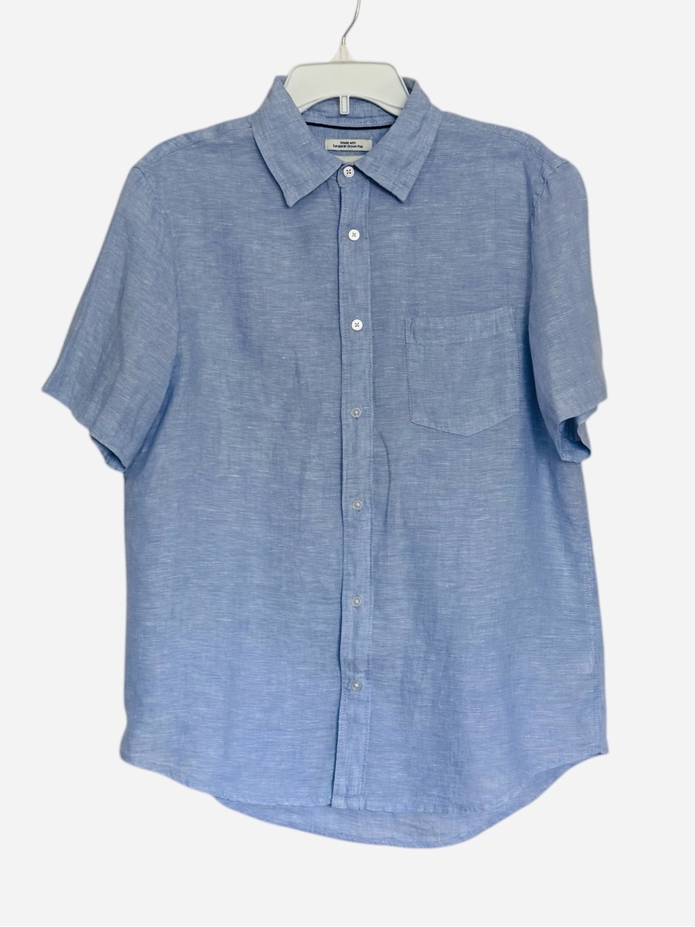 Thom Aaron 100% Linen Men's Short-Sleeve Casual Button-Down Shirt — Light Blue